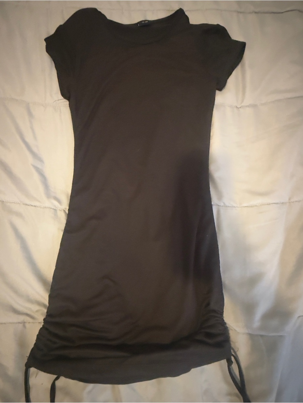 Simple Black T-Shirt Dress with Side Drawstrings